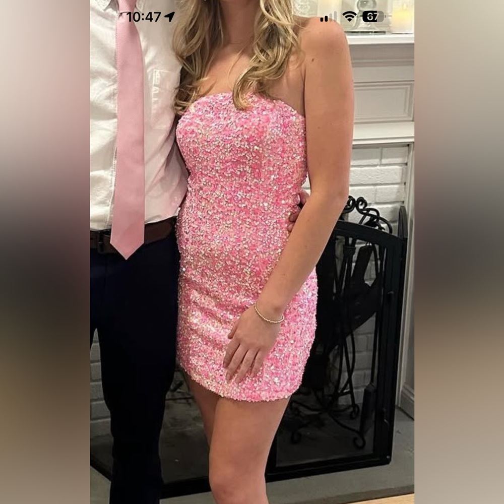 Nasty Gal Pink Strapless Sequin Dress
